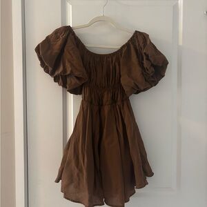 Princess Polly Brown Puff Sleeve Dress
